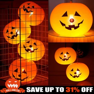 10 Pack Halloween LED Light up Latex Inflatable Pumpkin Balloons Home Decor Gift - Picture 1 of 17