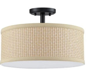 Doraimi Lighting 12" Fabric Drum Shade semi Flush Mount Ceiling Light - Picture 1 of 2