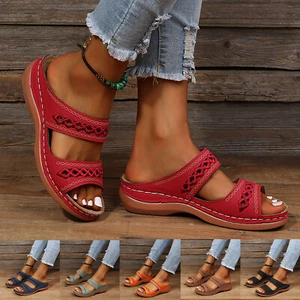 Women's Summer Slip On Slippers Casual Open Toe Wedges Soft Breathable Sandals - Picture 1 of 37