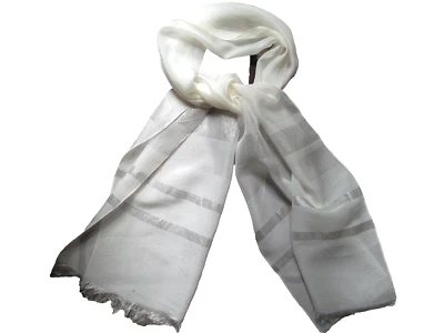 Scarf Shawl Vintage Retro 1950s 1960s Ivory White Sparkling Silver - Image 1 of 4