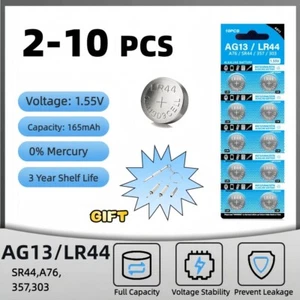 2-10PcsLR44 AG13 165mAh Cell Coin Watch Battery For Toy Calculator Car Key Clock - Picture 1 of 13