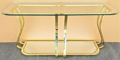 MCM Sculptural MILO BAUGHMAN Style Brass Mirror Console Sofa Table Cover