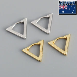 Woman REAL S925 Sterling Silver Huggie Triangle Hollow Cute Earring Clip - Picture 1 of 6