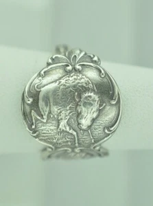 Massiver 925 Sterling Silber American Bison verstellbarer Löffelring - Bild 1 von 6
