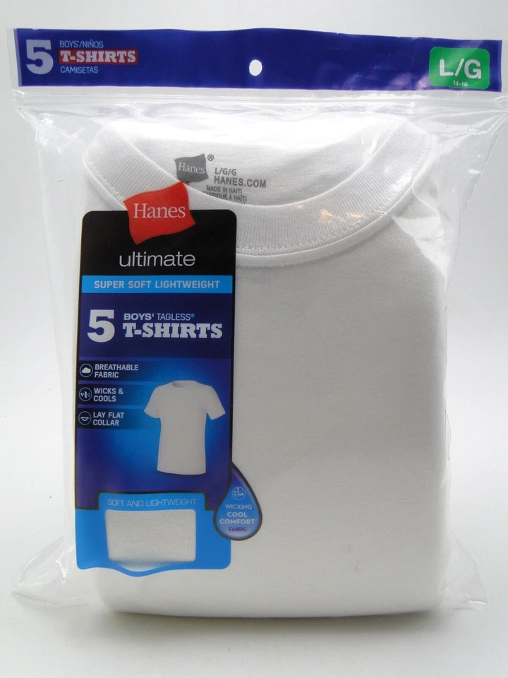 Hanes T Shirts 5 Pack Boys Short Sleeve Ultimate Lightweight 100 Cotton TAGFREE