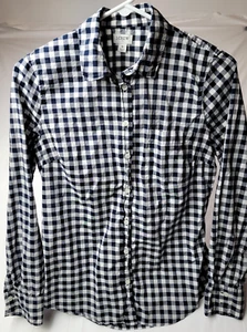 J Crew Shirt Womens Small Blue White Gingham Check Long Sleeve Button Up Preppy - Picture 1 of 7