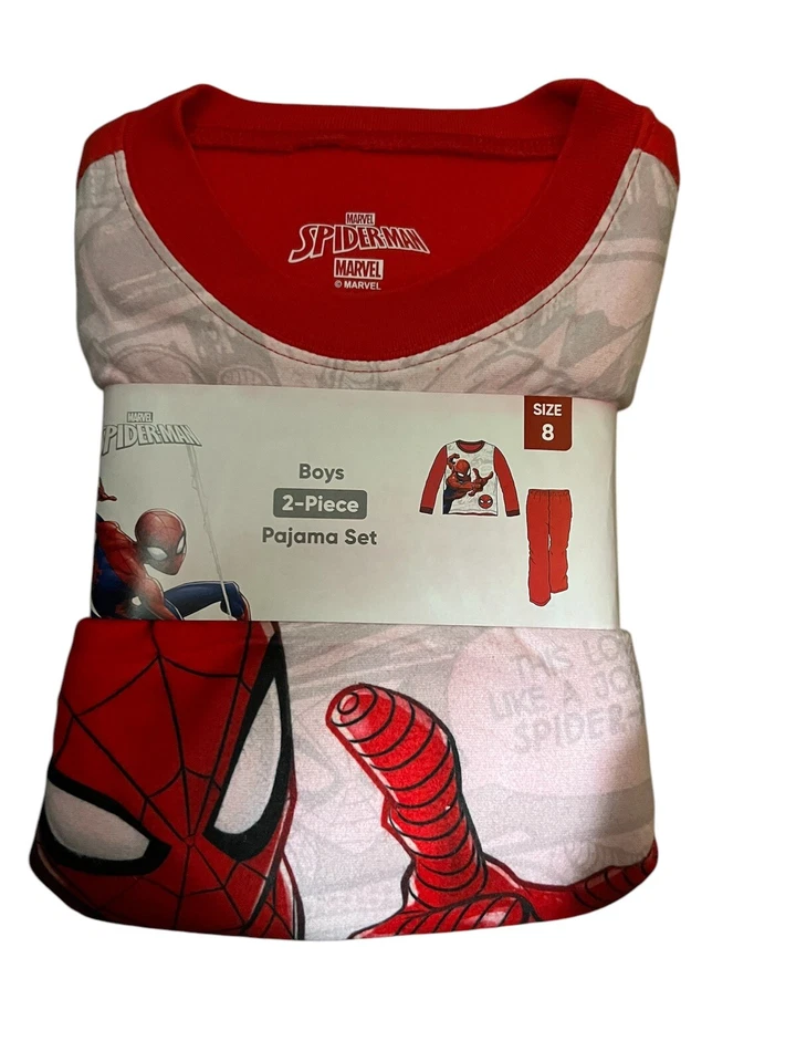 NEWKids 2 pc Pajama Set by Marvel Spiderman size 8 white/blue/red