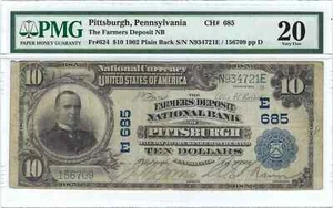 1902 Large Size NBN Farmers Deposit Natl Bank of Pittsburgh PMG VF20 - Picture 1 of 2