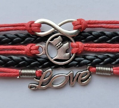 Pulsera de Cuero INFINITY 🐕 PERRO ❤️ AMOR 5 Hilos Brazalete Dije Pulsera ROJA Foto 1 de 3