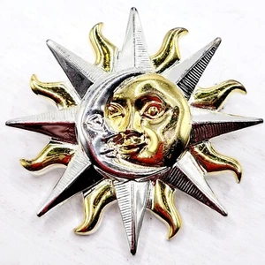 Anne Klein Sun & Moon Eclipse Celestial Brooch Two Tone Mixed Metal Dual Texture - Picture 1 of 4
