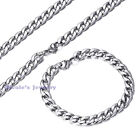 Men Stainless Steel Silver Tone Nk Curb Link Chain Necklace Bracelet Set