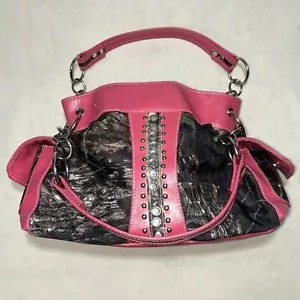 Pink Camo Winged Purse Rhinestone Chrome Handbag - Picture 1 of 6