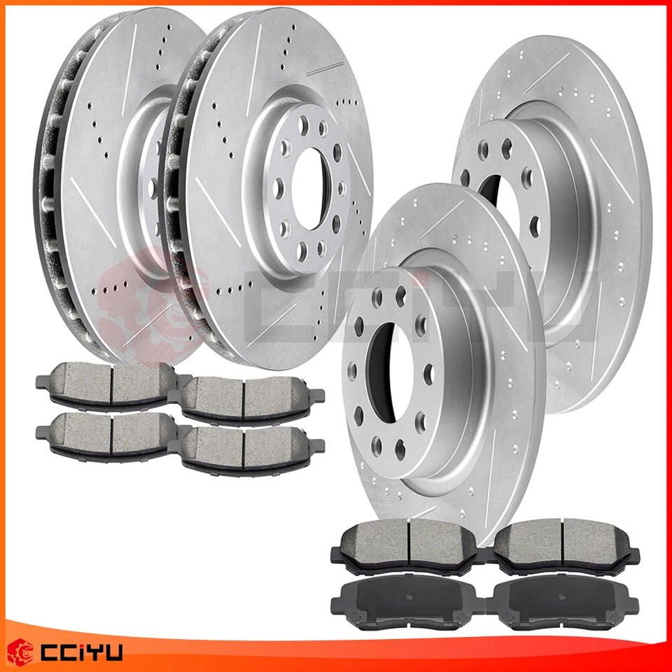 For Dodge Dart 2013-2016 Front+Rear Drilled Slotted Brake Rotors & Ceramic Pads - Image 1 of 4