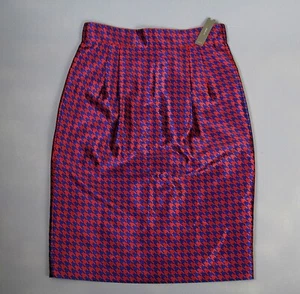 J. Crew Skirt Womens 14 Red Blue Sheen Houndstooth Fully Lined Back Zip New NWT - Picture 1 of 12