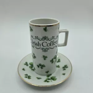 Vintage Irish Coffee Lefton Cup & Saucer Shamrocks Porcelain St. Patrick 02683 - Picture 1 of 11