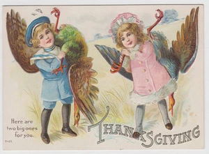 Children Carry Thanksgiving Turkeys Henderson Postcard - Picture 1 of 2