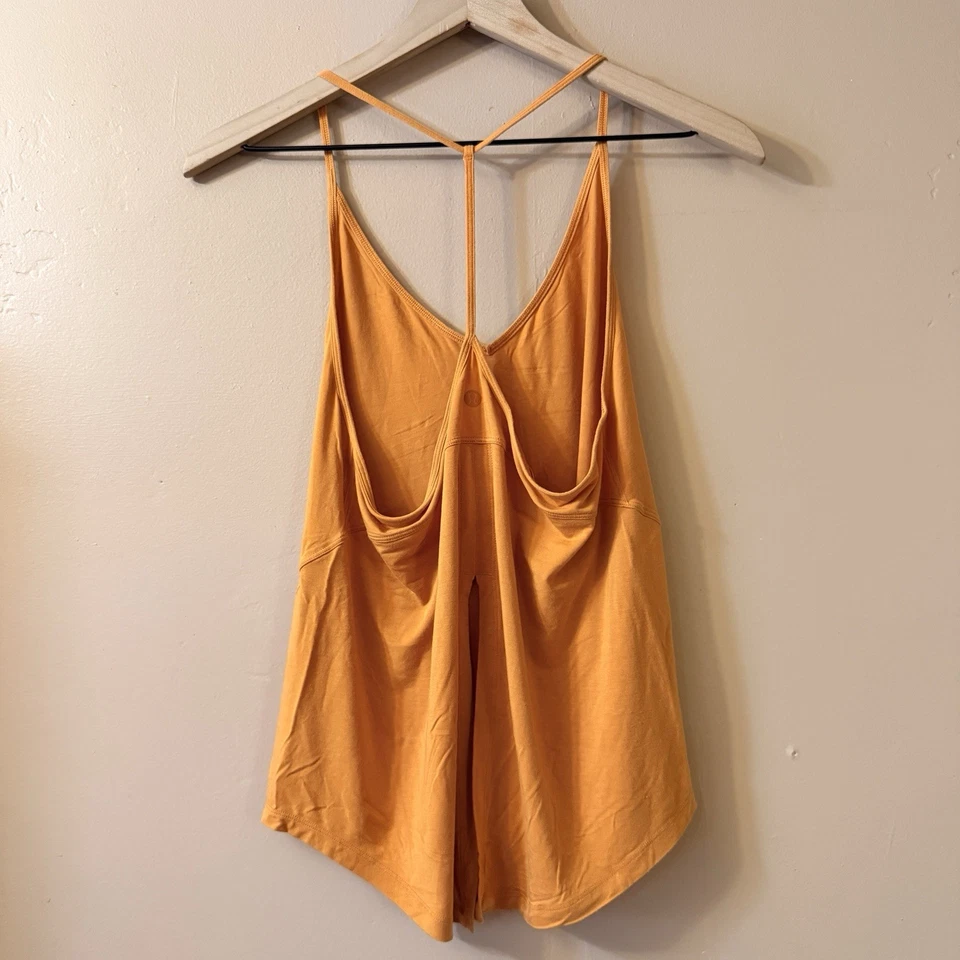 Camiseta sin mangas Lululemon Modal-Silk Yoga 4 XS/S amarilla espalda en T espalda corredera lazo trasero Foto 1 de 4