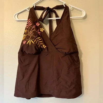 Top de bikini halter marrón Faded Glory Y2K con bordado floral, talla 2X para mujer” Foto 1 de 3