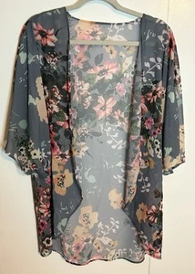 Women Floral Print Lightweight Chiffon Kimono Cardigan Short Sleeve Size XL - Picture 1 of 5