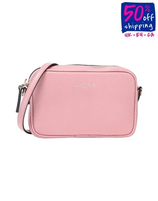 RRP€290 LAETITIA Grainy Leather Crossbody Bag Pink Logo Detachable Strap Zipped - Image 1 of 4