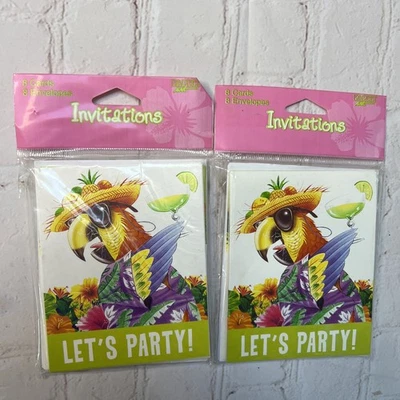 Invitaciones de fiesta de loro tropical caribeño de colección 2 paquetes/8 cada uno NUEVO Foto 1 de 4