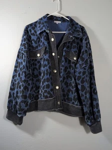 WHITE BIRCH ANIMAL PRINT Blue & Black CHEETAH Cord Jacket SHIRT SHACKET XL - Bild 1 von 11