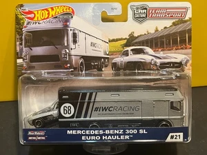 1/64 HOT WHEELS TEAM TRANSPORT PREMIUM MERCEDES-BENZ 300 SL EURO HAULER - Picture 1 of 2