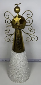 Vintage Gold Engel Christbaumspitze Silber Glitzer Basis Capiz Handarbeit 14" - Bild 1 von 3