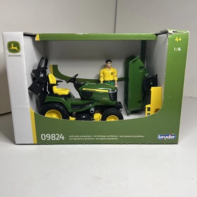 1/16 John Deere x949 Lawn Mower Tractor W/ Trailer & Gardener by Bruder 09824 - Image 1 of 4