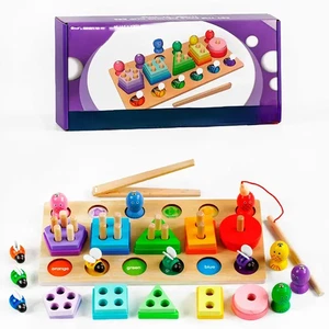 3-in-1 Wooden Magnetic Toy Shape Sorter, Fishing & Bee Catching Educational Set - Picture 1 of 8