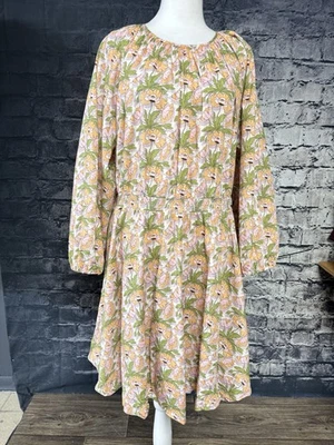 J Crew Dress Womens 2XL Floral Liberty Fabric Pink Green Smocked Waist Pockets - Image 1 of 4