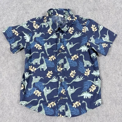 Old Navy 热带恐龙短袖纽扣衬衫 男孩 学步儿童 尺寸 4T 蓝色 — 第 1/4 张图片
