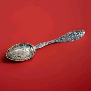Antique Christmas Sterling Souvenir Spoon Santa Etched Fireplace Manchester 10g - Picture 1 of 10