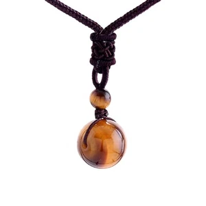 Tigers Eye Bead Pendant Necklace Gemstone 16mm Ball Chakra Stone Cord Jewellery - Picture 1 of 11
