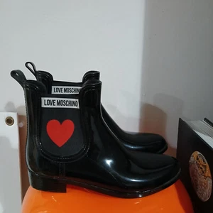 Love Moschino Gumboots Heart Logo Size Eu 39 Us 8 Wellington Rubberised Boot Vgc - Picture 1 of 7