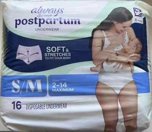 NEW Always Discreet Adult Postpartum Women's Underwear, Size S/M 2-14, 16 Count - Picture 1 of 5