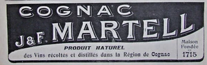 PRESSEWERBUNG 1909 COGNAC J & F.MARTELL NATURPRODUKT COGNAC REGION - Bild 1 von 1