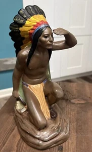 American Searching Indian Cigar Store Chief Native Vtg Holland Mold Ceramic 9” - Picture 1 of 11