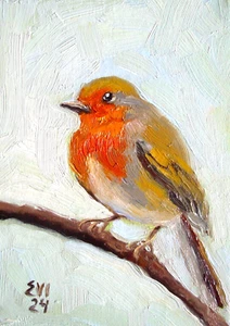 Robin Original Oil Painting Birds Wall art Birds Wall Decor Canvas 5x7 inches - Picture 1 of 1