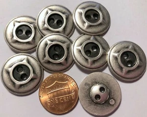 8 Antiqued Silver Tone Metal Sew-through Buttons Black Accent 13/16" 20mm 6890 - Picture 1 of 1