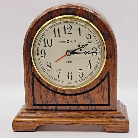Vintage Howard Miller Wood Mantel Clock Battery Operated with Alarm Works Cover