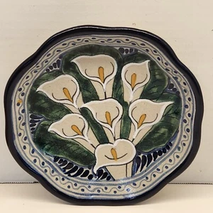 Talevera Calla Lily Art Pottery Plate 8" - Picture 1 of 13