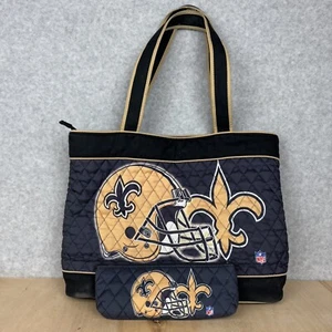 VTG New Orleans Saints NFL Quilted Purse/Tote & Make Up Bag Black And Gold - Picture 1 of 9