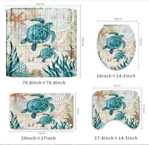 Nautical Blue Sea Bathroom Set, Ocean Turtle Shower Curtain, Rug & Accessories - Picture 1 of 7