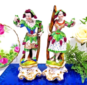Pair antique french vieux paris porcelain pique fleur figurine statue - Picture 1 of 7
