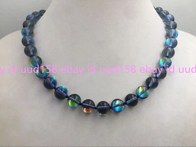 Collar de cuentas redondas multicolor de cuarzo holográfico Mystic Aura de 6/8/10/12 mm 18"" Foto 1 de 4