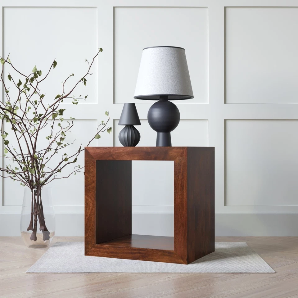 DAKOTA MANGO CUBE SQUARE SIDE END TABLE SOLID WOOD INDIAN FURNITURE LIKE OAK NEW