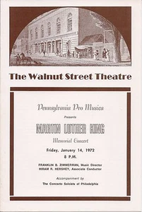 Penna. Pro Musica, Martin Luther King, Walnut Street Theatre, Playbill, 1972 - Bild 1 von 5