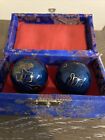 Vintage Chinese Chiming Hand Stress Balls  Relaxation Meditation Peacock Blue