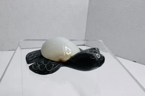Hand Carved Marble Stone Sea Turtle Figurine Unique Black Stone Glossy Finish 3” - Picture 1 of 8